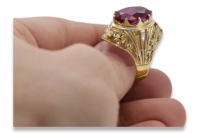 8-кактовое желтое золото Ruby Кольцо Винтаж изделия vrc031x-rb Art Deco СССР советский русский стиль